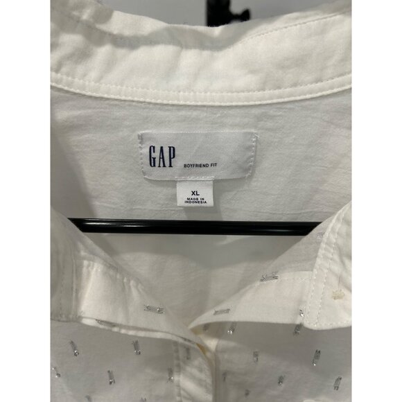Gap Womens Boyfriend Fit Long Sleeve Shirt XL White Cotton Blend - Picture 5 of 8